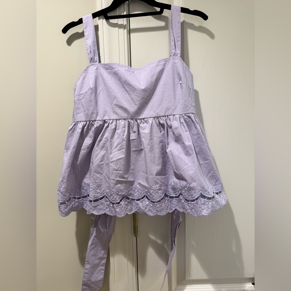 NWT Francesca’s purple blouse with tie in back